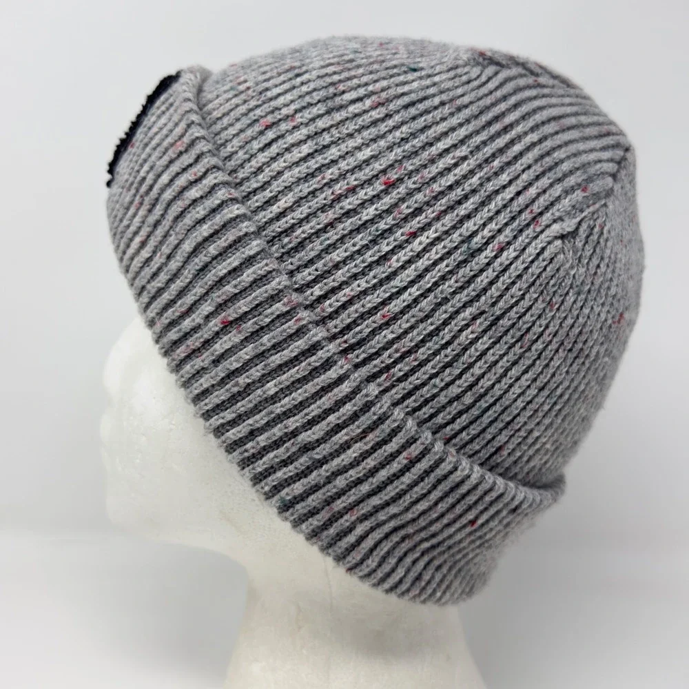 The North Face Ribbed Knit Cuffed Beanie Hat Heather Grey‎ Speckled Logo Patch